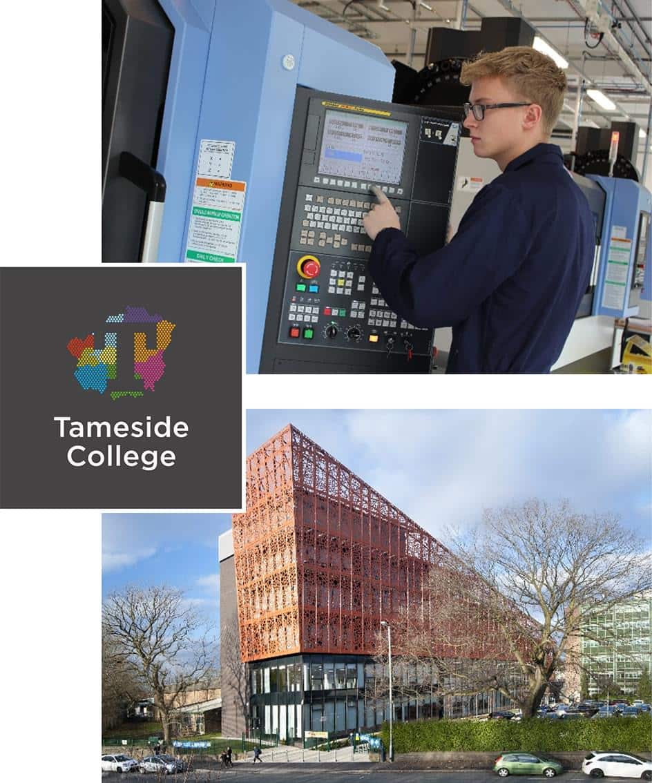 tameside college image montage showing building and students