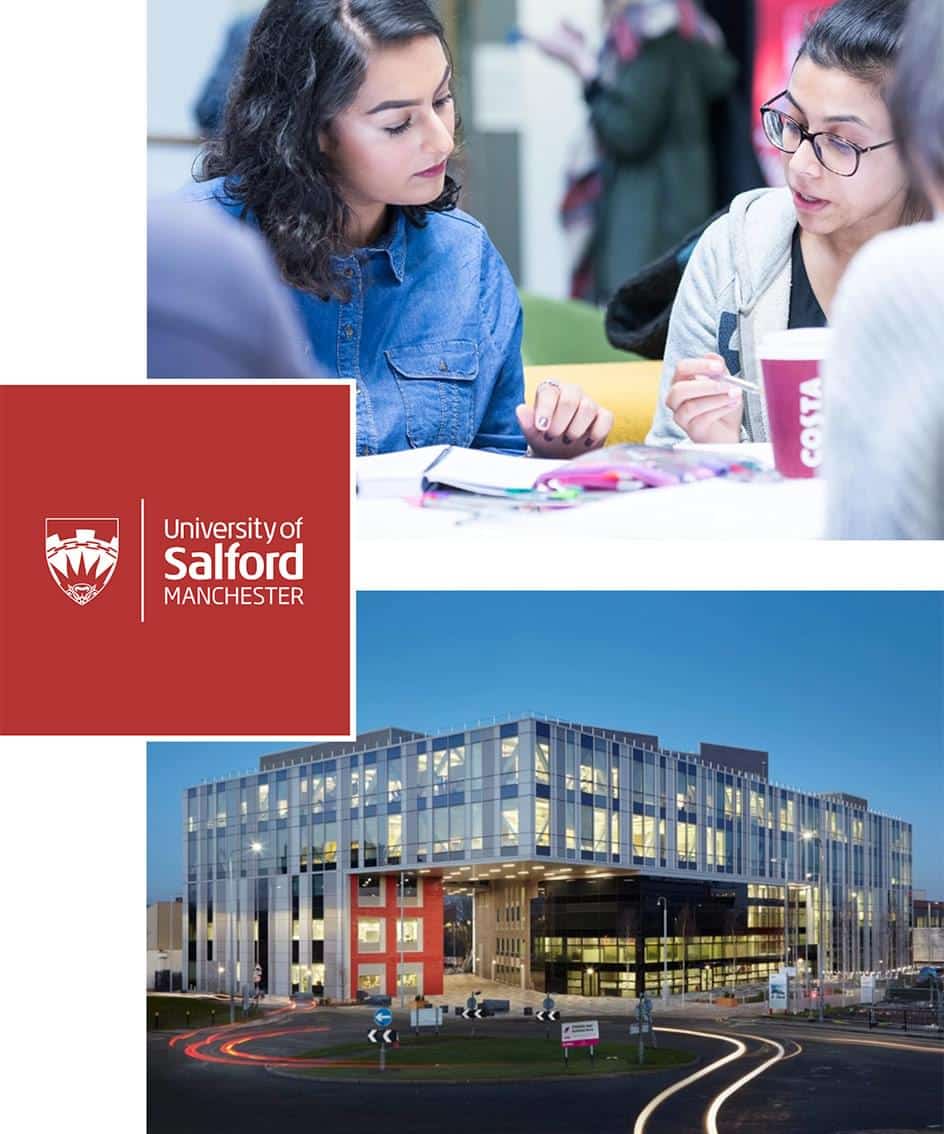 university of salford image montage showing building and students
